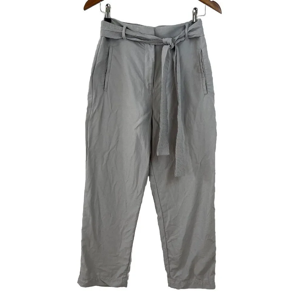 Wilfred 4‎ Jallade Gray Linen Trousers Pants Tie Waist Crop Belted
